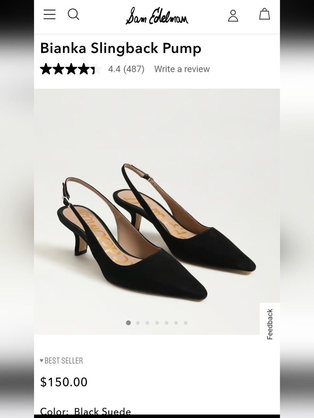 Sam Edelman Bianka Black Suede Slingback Pumps Size EU39/ US 8.5